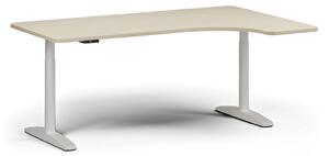 Výškovo nastaviteľný stôl OBOL, elektrický, 675-1325 mm, ľavý/pravý, doska 1800x1200 mm, biela zaoblená podnož, breza