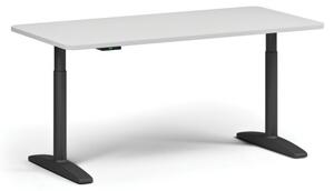 Výškovo nastaviteľný stôl OBOL, elektrický, 675-1325 mm, zaoblené rohy, doska 1600x800 mm, čierna podnož, biela
