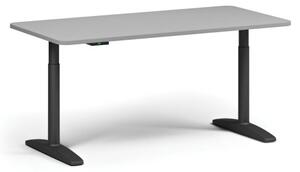 Výškovo nastaviteľný stôl OBOL, elektrický, 675-1325 mm, zaoblené rohy, doska 1600x800 mm, čierna podnož, šedá