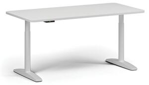 Výškovo nastaviteľný stôl OBOL, elektrický, 675-1325 mm, zaoblené rohy, doska 1600x800 mm, biela zaoblená podnož, biela
