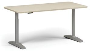 Výškovo nastaviteľný stôl OBOL, elektrický, 675-1325 mm, zaoblené rohy, doska 1600x800 mm, šedá podnož, breza