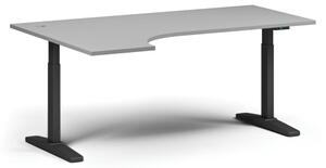 Výškovo nastaviteľný stôl, elektrický, 675-1325 mm, rohový ľavý, doska 1800x1200 mm, čierna podnož, sivá