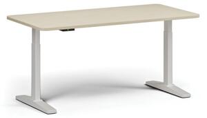 Výškovo nastaviteľný stôl ULIX, elektrický, 675-1325 mm, zaoblené rohy, doska 1600x800 mm, biela podnož, breza