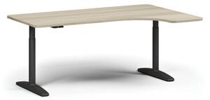 Výškovo nastaviteľný stôl OBOL, elektrický, 675-1325 mm, ľavý/pravý, doska 1800x1200 mm, čierna zaoblená podnož, dub prírodný
