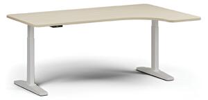 Výškovo nastaviteľný stôl, elektrický, 675-1325 mm, ľavý/pravý, doska 1800x1200 mm, biela podnož, dub prírodný