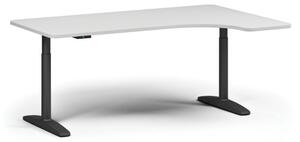 Výškovo nastaviteľný stôl OBOL, elektrický, 675-1325 mm, ľavý/pravý, doska 1800x1200 mm, čierna zaoblená podnož, biela