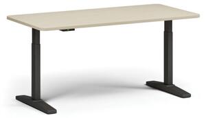 Výškovo nastaviteľný stôl, elektrický, 675-1325 mm, zaoblené rohy, doska 1600x800 mm, čierna podnož, breza