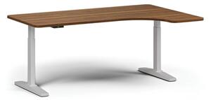 Výškovo nastaviteľný stôl, elektrický, 675-1325 mm, ľavý/pravý, doska 1800x1200 mm, biela podnož, orech
