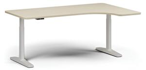 Výškovo nastaviteľný stôl, elektrický, 675-1325 mm, ľavý/pravý, doska 1800x1200 mm, biela podnož, breza