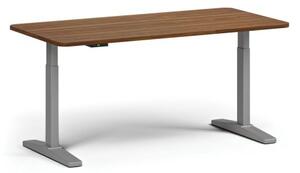 Výškovo nastaviteľný stôl ULIX, elektrický, 675-1325 mm, zaoblené rohy, doska 1600x800 mm, šedá podnož, orech