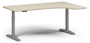 Výškovo nastaviteľný stôl, elektrický, 675-1325 mm, ľavý/pravý, doska 1800x1200 mm, sivá podnož, orech
