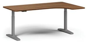 Výškovo nastaviteľný stôl, elektrický, 675-1325 mm, ľavý/pravý, doska 1800x1200 mm, sivá podnož, orech