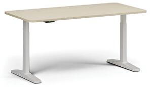 Výškovo nastaviteľný stôl, elektrický, 675-1325 mm, zaoblené rohy, doska 1600x800 mm, biela podnož, dub prírodný