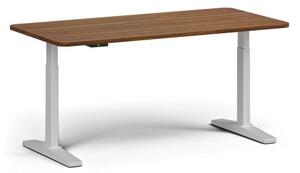 Výškovo nastaviteľný stôl ULIX, elektrický, 675-1325 mm, zaoblené rohy, doska 1600x800 mm, biela podnož, orech