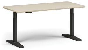 Výškovo nastaviteľný stôl, elektrický, 675-1325 mm, zaoblené rohy, doska 1600x800 mm, čierna podnož, dub prírodný