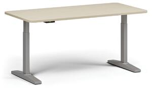 Výškovo nastaviteľný stôl, elektrický, 675-1325 mm, zaoblené rohy, doska 1600x800 mm, sivá podnož, biela