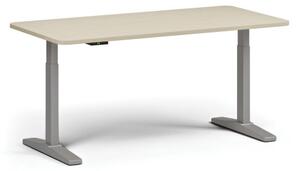 Výškovo nastaviteľný stôl, elektrický, 675-1325 mm, zaoblené rohy, doska 1600x800 mm, sivá podnož, breza