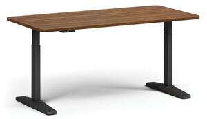 Výškovo nastaviteľný stôl, elektrický, 675-1325 mm, zaoblené rohy, doska 1600x800 mm, čierna podnož, orech