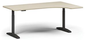Výškovo nastaviteľný stôl OBOL, elektrický, 675-1325 mm, ľavý/pravý, doska 1800x1200 mm, čierna zaoblená podnož, breza