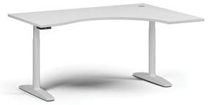 Výškovo nastaviteľný stôl OBOL, elektrický, 675-1325 mm, ergonomický pravý, doska 1600x1200 mm, biela zaoblená podnož, biela