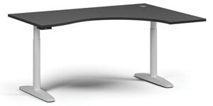 Výškovo nastaviteľný stôl OBOL, elektrický, 675-1325 mm, ergonomický pravý, doska 1600x1200 mm, biela zaoblená podnož, grafit