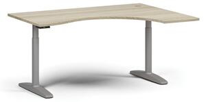 Výškovo nastaviteľný stôl OBOL, elektrický, 675-1325 mm, ergonomický pravý, doska 1600x1200 mm, sivá zaoblená podnož, dub prírodný