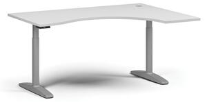 Výškovo nastaviteľný stôl OBOL, elektrický, 675-1325 mm, ergonomický pravý, doska 1600x1200 mm, sivá zaoblená podnož, biela