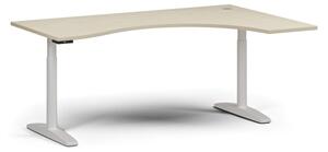 Výškovo nastaviteľný stôl OBOL, elektrický, 675-1325 mm, ergonomický pravý, doska 1800x1200 mm, biela zaoblená podnož, breza