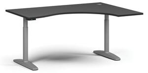 Výškovo nastaviteľný stôl OBOL, elektrický, 675-1325 mm, ergonomický pravý, doska 1600x1200 mm, sivá zaoblená podnož, grafit