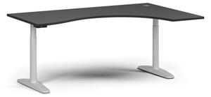 Výškovo nastaviteľný stôl OBOL, elektrický, 675-1325 mm, ergonomický pravý, doska 1800x1200 mm, biela zaoblená podnož, grafit