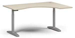 Výškovo nastaviteľný stôl OBOL, elektrický, 675-1325 mm, ergonomický pravý, doska 1600x1200 mm, šedá podnož, breza
