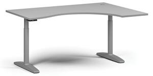 Výškovo nastaviteľný stôl OBOL, elektrický, 675-1325 mm, ergonomický pravý, doska 1600x1200 mm, sivá zaoblená podnož, sivá