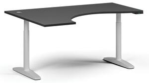 Výškovo nastaviteľný stôl OBOL, elektrický, 675-1325 mm, ergonomický ľavý, doska 1600x1200 mm, biela zaoblená podnož, grafit