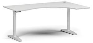 Výškovo nastaviteľný stôl OBOL, elektrický, 675-1325 mm, ergonomický pravý, doska 1800x1200 mm, biela podnož, biela