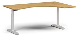 Výškovo nastaviteľný stôl OBOL, elektrický, 675-1325 mm, ergonomický pravý, doska 1800x1200 mm, biela zaoblená podnož, buk