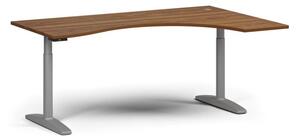 Výškovo nastaviteľný stôl OBOL, elektrický, 675-1325 mm, ergonomický pravý, doska 1800x1200 mm, sivá podnož, orech