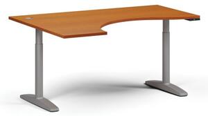 Výškovo nastaviteľný stôl OBOL, elektrický, 675-1325 mm, ergonomický ľavý, doska 1600x1200 mm, šedá podnož, čerešňa