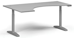 Výškovo nastaviteľný stôl OBOL, elektrický, 675-1325 mm, ergonomický ľavý, doska 1800x1200 mm, sivá zaoblená podnož, sivá