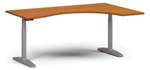 Výškovo nastaviteľný stôl OBOL, elektrický, 675-1325 mm, ergonomický pravý, doska 1800x1200 mm, sivá zaoblená podnož, čerešňa