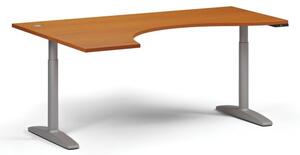 Výškovo nastaviteľný stôl OBOL, elektrický, 675-1325 mm, ergonomický ľavý, doska 1800x1200 mm, šedá podnož, čerešňa