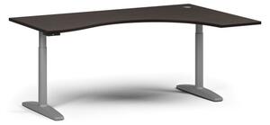 Výškovo nastaviteľný stôl OBOL, elektrický, 675-1325 mm, ergonomický pravý, doska 1800x1200 mm, sivá zaoblená podnož, wenge