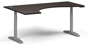 Výškovo nastaviteľný stôl OBOL, elektrický, 675-1325 mm, ergonomický ľavý, doska 1800x1200 mm, šedá podnož, wenge