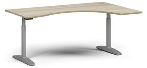 Výškovo nastaviteľný stôl OBOL, elektrický, 675-1325 mm, ergonomický pravý, doska 1800x1200 mm, sivá zaoblená podnož, dub prírodný