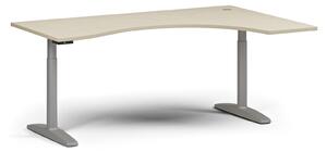 Výškovo nastaviteľný stôl OBOL, elektrický, 675-1325 mm, ergonomický pravý, doska 1800x1200 mm, sivá zaoblená podnož, wenge