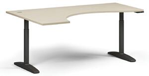 Výškovo nastaviteľný stôl OBOL, elektrický, 675-1325 mm, ergonomický ľavý, doska 1800x1200 mm, čierna zaoblená podnož, breza