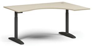 Výškovo nastaviteľný stôl OBOL, elektrický, 675-1325 mm, ergonomický pravý, doska 1600x1200 mm, čierna zaoblená podnož, biela