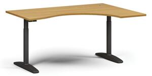 Výškovo nastaviteľný stôl OBOL, elektrický, 675-1325 mm, ergonomický pravý, doska 1600x1200 mm, čierna zaoblená podnož, buk