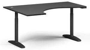 Výškovo nastaviteľný stôl OBOL, elektrický, 675-1325 mm, ergonomický ľavý, doska 1600x1200 mm, čierna podnož, grafit