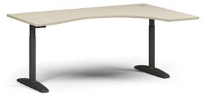 Výškovo nastaviteľný stôl OBOL, elektrický, 675-1325 mm, ergonomický pravý, doska 1800x1200 mm, čierna zaoblená podnož, dub prírodný