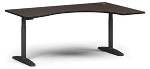 Výškovo nastaviteľný stôl OBOL, elektrický, 675-1325 mm, ergonomický pravý, doska 1800x1200 mm, čierna zaoblená podnož, wenge